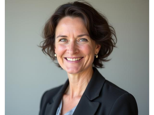 Portrait of Dr. Eleanor Vance, an experienced doctor with a warm smile