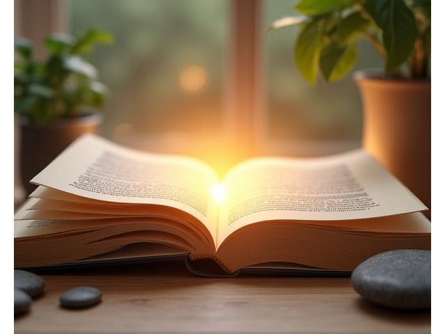An open book with a warm glow, surrounded by symbolic elements of knowledge and growth, conveying readily available support and wisdom.