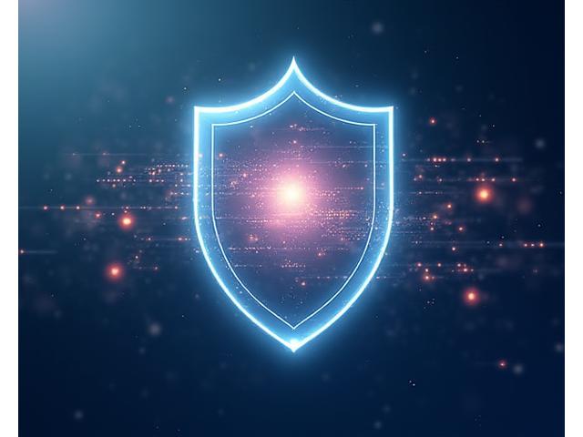 Digital illustration of interlocking shields and glowing data, symbolizing strong security and privacy for health information.