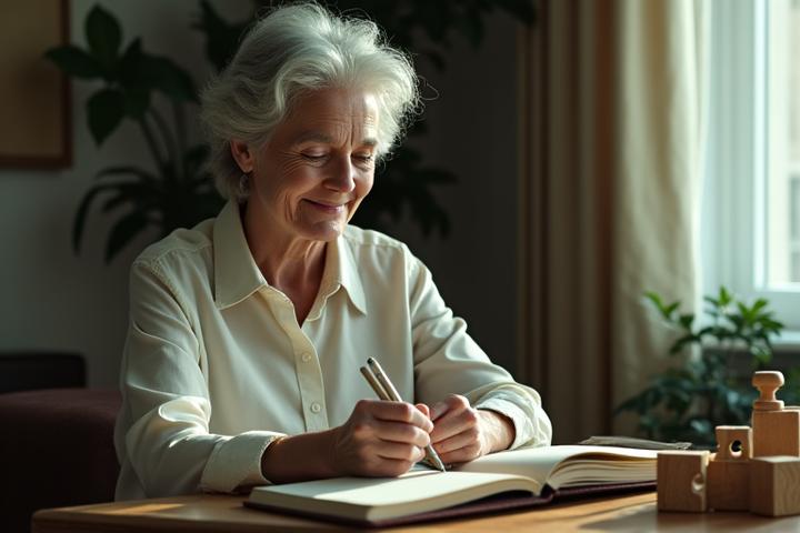 A serene individual engaged in a focused, brain-stimulating activity, illustrating enhanced cognitive function