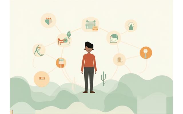 Illustration of a person seeking mental health support, surrounded by helpful resources