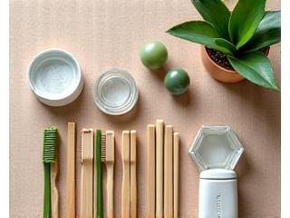 Sustainable products like bamboo utensils and reusable bags, representing eco-friendly living.