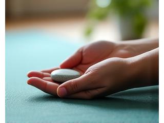 A serene woman meditating in a calm environment, symbolizing stress management.